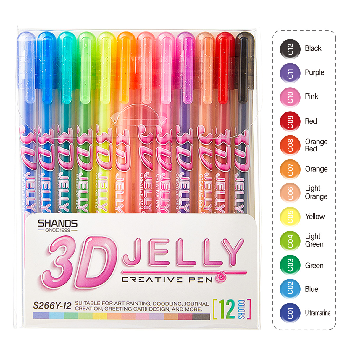 SHANDS 12PCS 3D Jelly Gel Pens - Chalk Bag 评论和价格